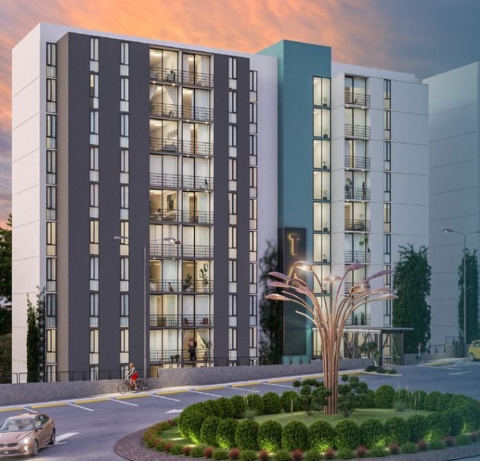 Render o avance de obra de Boulevard Sur Club Residencial en Mixco, con torres de apartamentos y áreas verdes del proyecto NABLA
